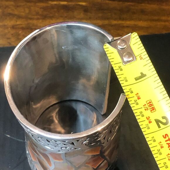 LOIS HILL Tall Sterling Silver Abalone Mosaic Inlay Cuff Bracelet - Picture 12 of 17